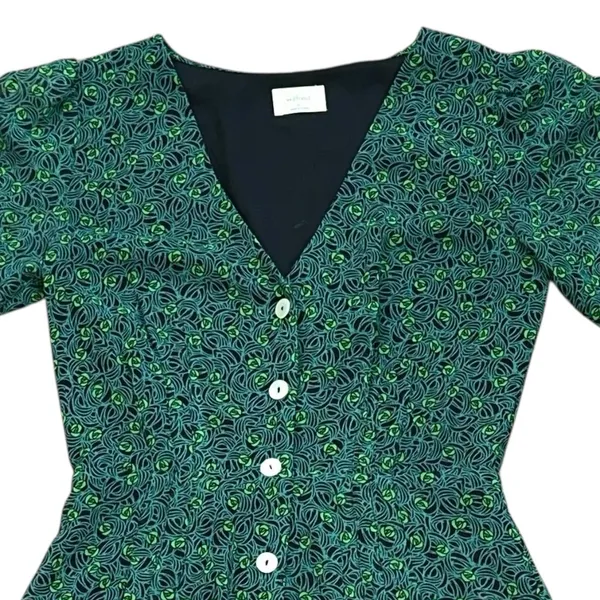 Wilfred Aritzia Forest Green‎ Print Button Front Lined Fit & Flare Dress Size 0 - Image 2