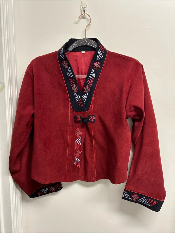 Faux suede tribal jacket with embroidery Red Size L - Image 2