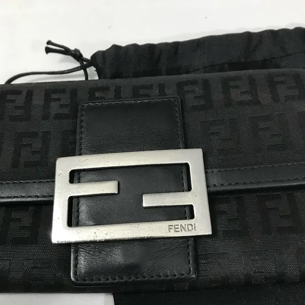 Fendi Zucchino Vintage Black Logo Flap Wallet Clutch with Silver Buckle EUC - Image 10