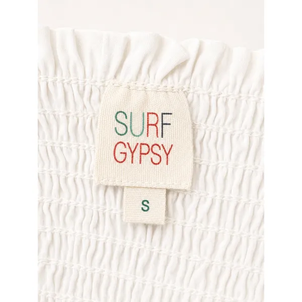 Surf Gypsy Cream Eyelet Puff Sleeve Crop Top Smocked Blouse Small Boho - Image 5
