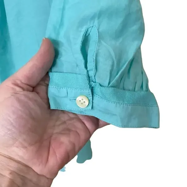 Trina Turk For Banana Republic Turquoise Silk Cotton Blue Blouse Size 0 - Image 5