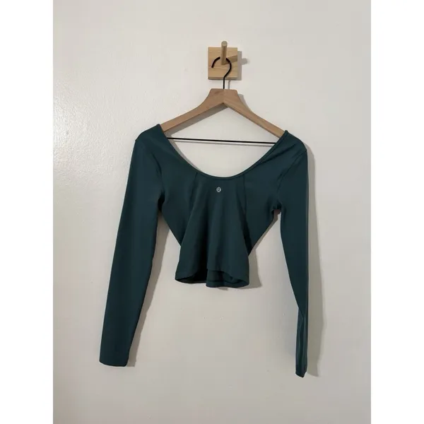 Lululemon Align Long Sleeve Shirt Green Jasper Sz 4 Athletic Pilates Crop Top - Image 6