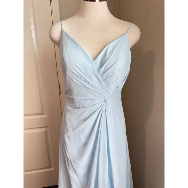 Mori Lee Gown Formal Dress Bridesmaid Slit Maxi‎ Spaghetti Strap Blue 8 NWT - Image 7