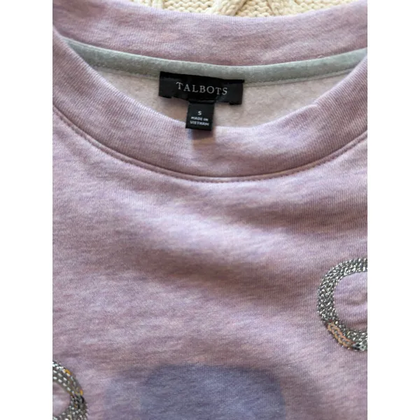 Talbots Lavender Sweatshirt with Silver Sequin Bows | Small - Image 4