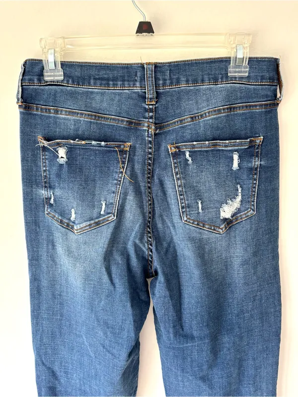 Altar’d State High Waist Bootcut Wide Leg Distressed Dark Wash Denim Jeans - Image 5