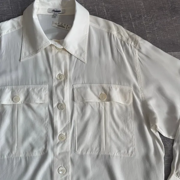 Madewell NEW 100% Silk Utility Pocket Button Up Shirt Women XL Cream Classic - Image 5