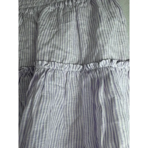 HILL HOUSE The Paz Linen Mini Skirt in Lilac Purple Stripe Ruffle XL - Image 5