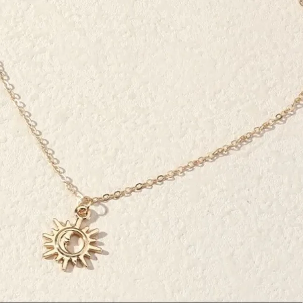 🌙Adorable Sleeping Half Moon Mystical Gypsy Bohemian Sun Charm gold necklace🌞 - Image 2