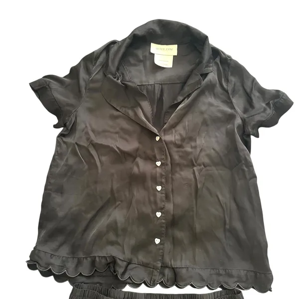 BHLDN Juniper Scalloped‎ Satin Pajama Set Black Small - Image 3