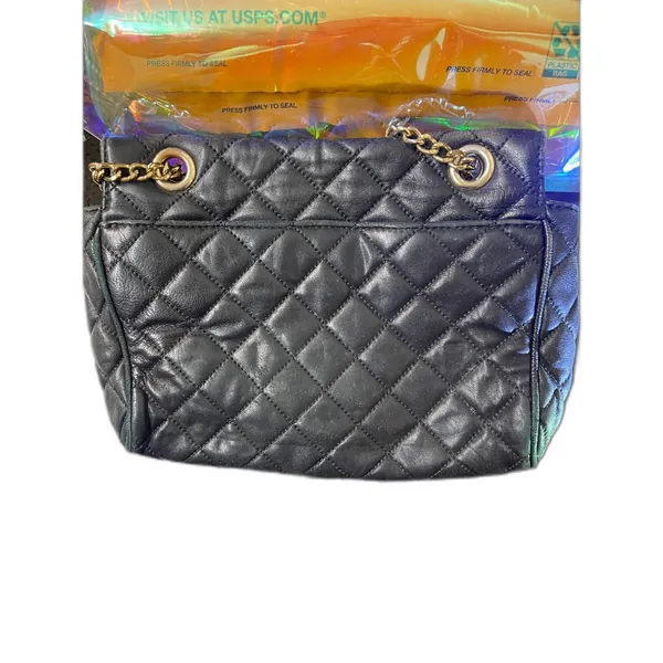 Michael Kors Black quilted Part Chain Strap Shoulder bag Crossbody Gold Plate - Image 6