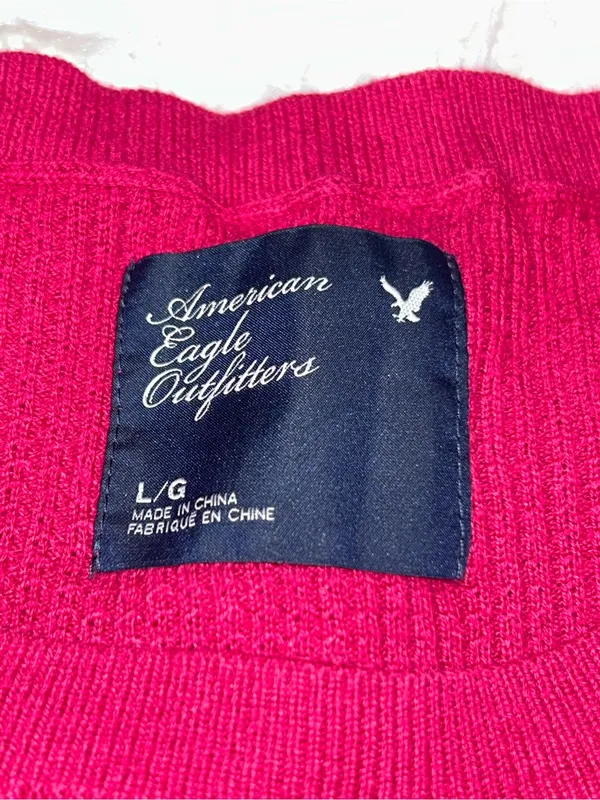 American Eagle dark pink waffle knit long sleeve stretchy top Y2K woman’s large - Image 6