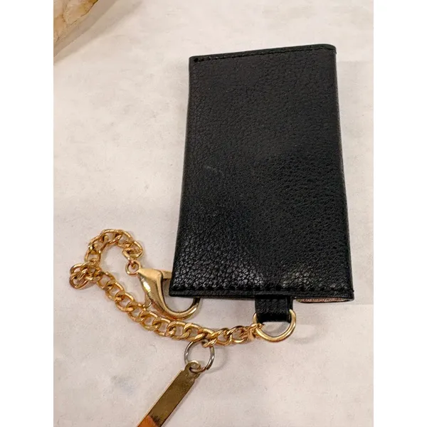 Aldo Black Pebbled Faux Leather Envelope Card Holder Wallet with Gold Chain Clip - Image 3