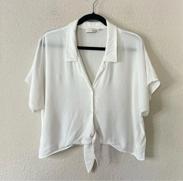 Artizia Wilfred Free Tie Front Blouse in White Size Large Short Sleeve - Image 4