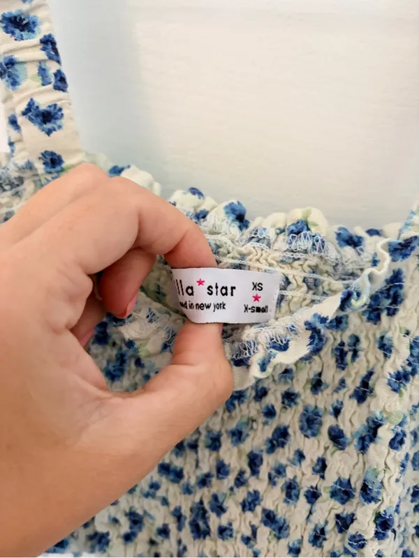 Vanilla Star Blue & White Smocked Floral Crop Top - Image 5