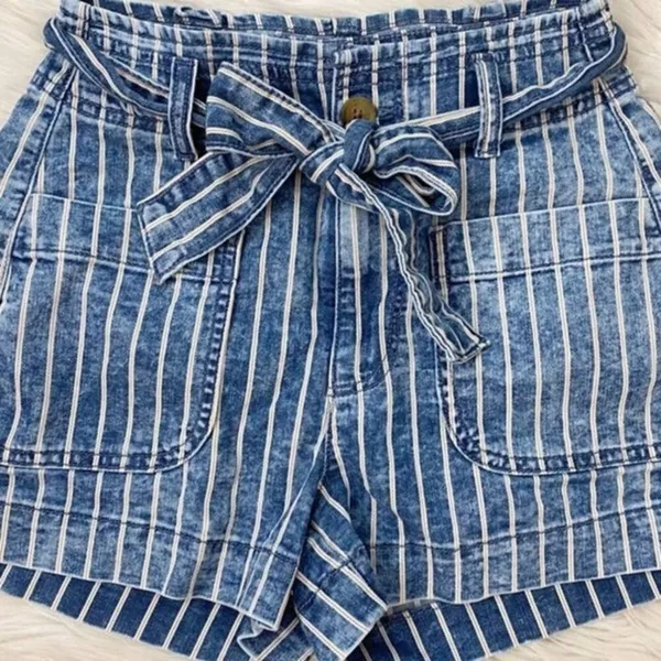 American‎ Eagle Stretch Highest Waist Mom Paper Bag Shorts Striped 00 - Image 6