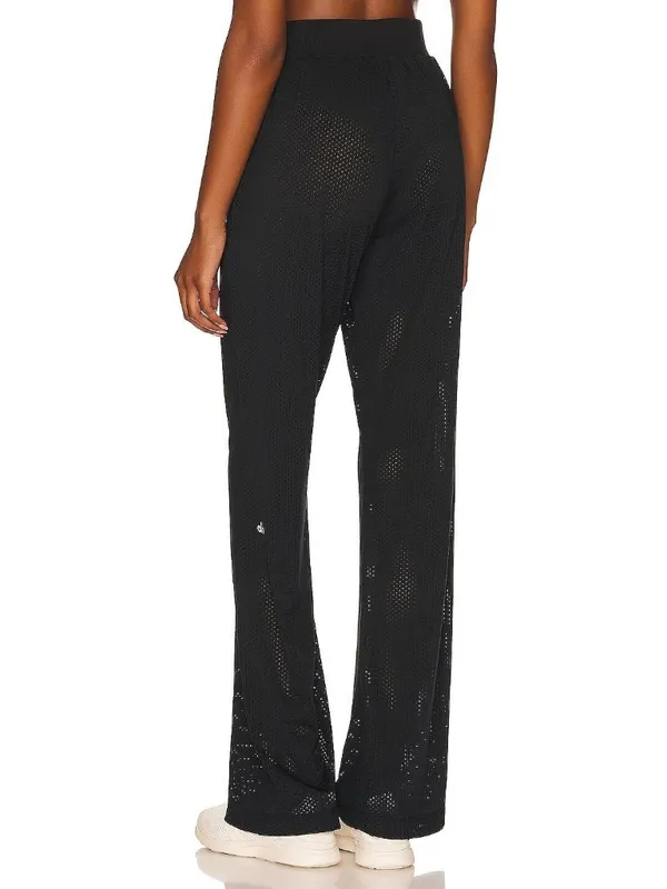 NWT Alo W51178R Mesh All-Star Wide Leg Pant in Black Sheer Lightweight Pants M - Image 3