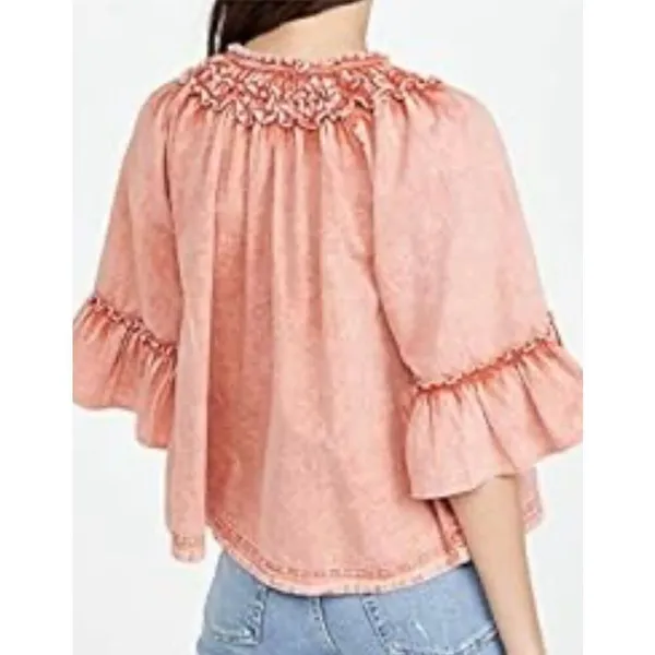 Free people orange mineral wash Ainsley ruffle blouse small - Image 12