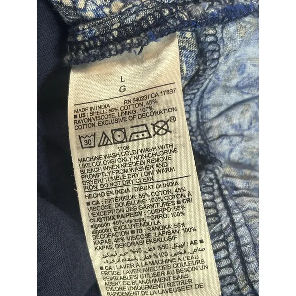Old Navy Blue Boho Peasant Dress Women L Floral Tassel Cottagecore Festival - Image 13