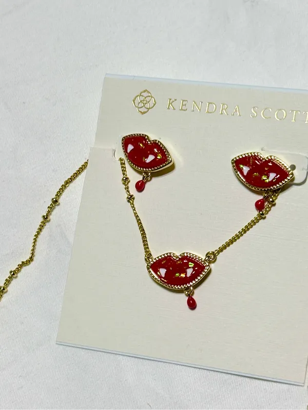 Kendra Scott red lip earrings featuring a playful vampire fang and blood drop de - Image 2