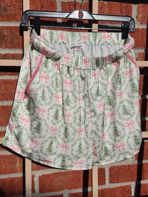 Under The Tree Christmas Pajama Set With Velvet Ties Top XS Bottoms M - Image 11