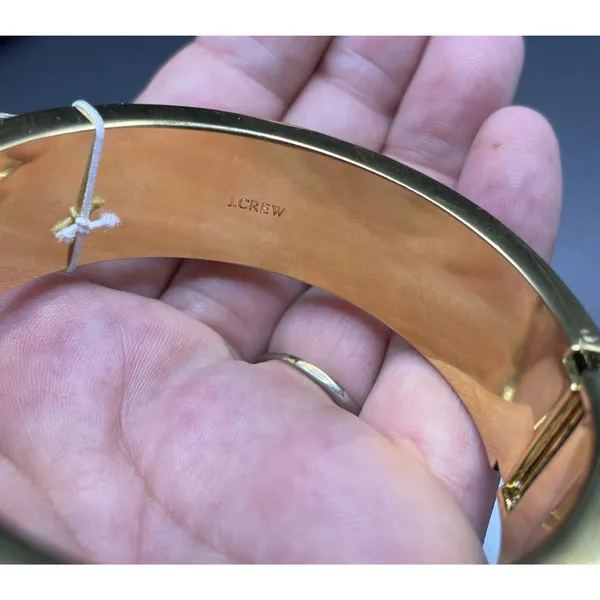🔥J Crew Hinged Acetate Bangle Statement Bracelet Tortoise Brown Gold 7” - Image 3