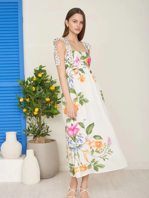 NWT Blu Pepper Off White Floral Tie Strap Empire Waist Midi Dress – Large - Image 7