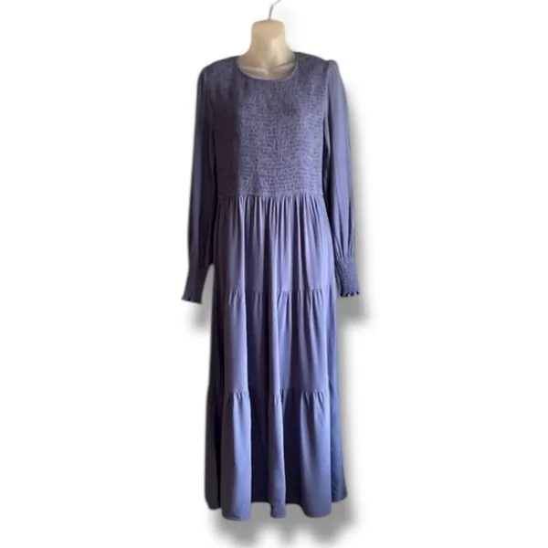 ZESICA long sleeve smocked tiered midi dress size Large - Image 2