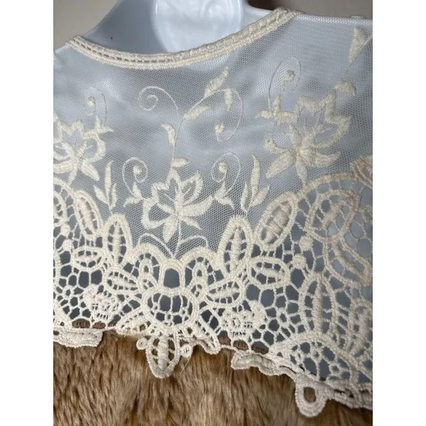 MYSTREE Faux Fur Lace Vest Shrug Brown Cream Boho Hippie Festival Size Small‎ - Image 4