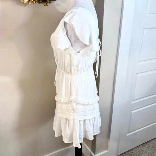 SAINTS & SECRETS White Ruffle Dress Waist Tie Open Tie Back Flutter Sleeve~M💚 - Image 10