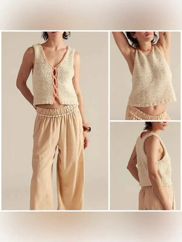 NWT Free People Sicily Shell Sweater - ivory combo - Medium - Image 2