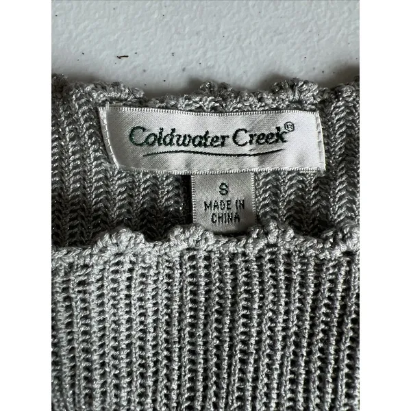 Coldwater Creek womens Sweater Silk shiny Small Silver Metallic Short Sleeve - Image 6