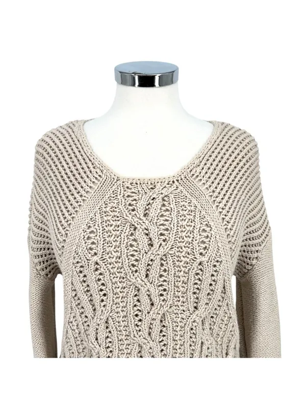 Reiss Beige Open-stitch Cable-knit Sweater Boho Chic Coastal Size Large - Image 2