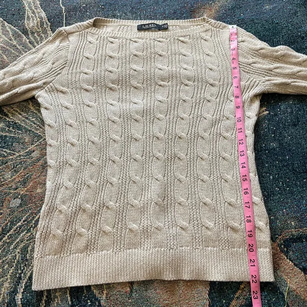 Lauren Ralph Lauren Black Label Cable Knit Cream Sweater Preppy Fall M Vintage - Image 12