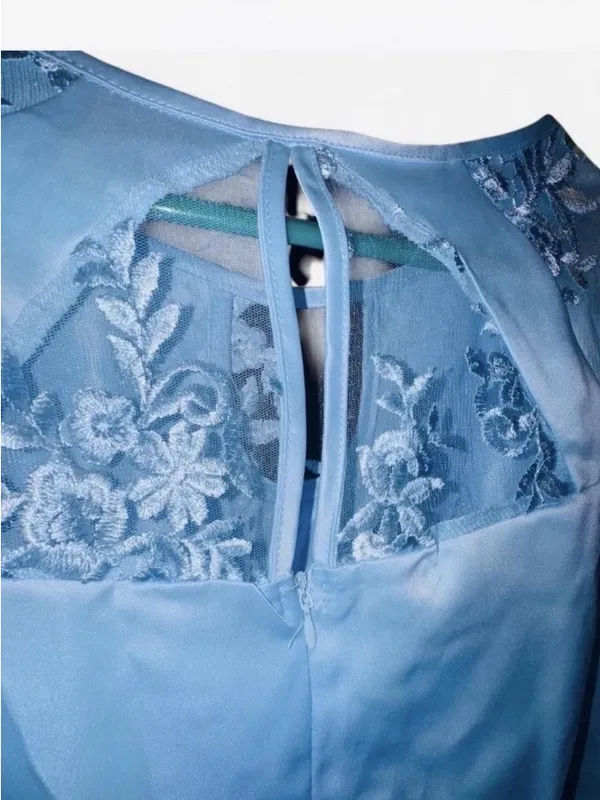 Baby Blue Floral Embroidered Midi Dress XL NWOT Elegant WeddingGuest Formal Chic - Image 6