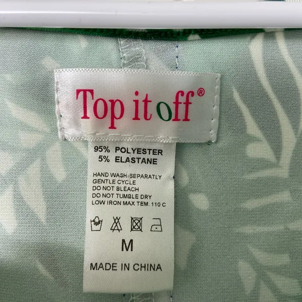 NWOT Top It Off women’s green leafy blue ribbon‎ decorated pocket tshirt dress M - Image 4