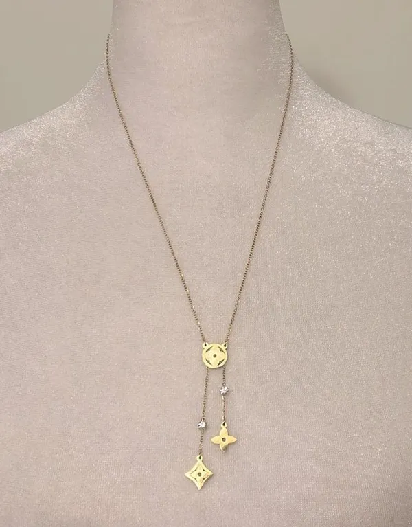 Gold And Diamond Drop Logo Symbol Stainless Steel Necklace - Image 5