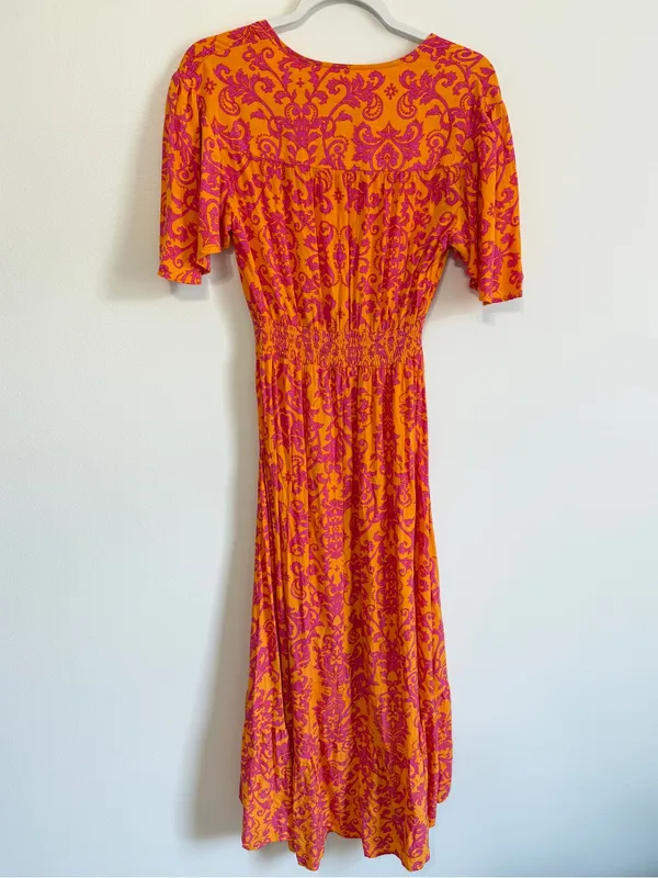 Anthropologie Abel the Label Pink Orange & Maxi Dress Size Small High Low Boho - Image 7