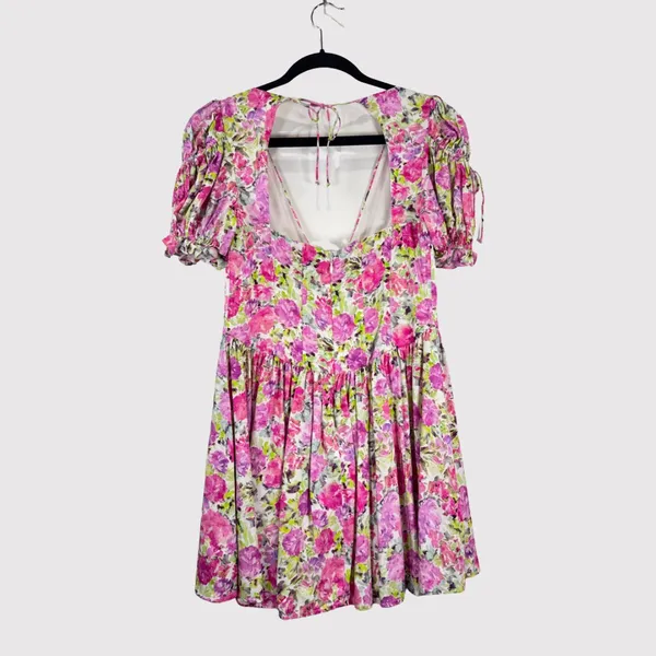 For Love & Lemons Mini Dress Paulina Silk Floral Corset Puffed Coquette Medium - Image 3