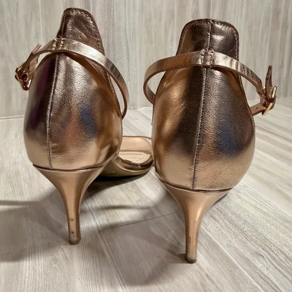 Lulus Rose Gold Metallic Ankle Strap Heels Sandals Womens 10 Sleek Minimalist - Image 3