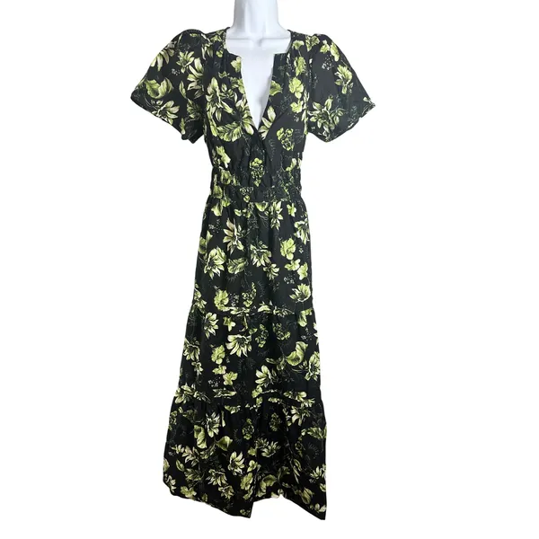 Anthropologie The Somerset Maxi Dress Black Green Floral Cotton Size S - Image 5