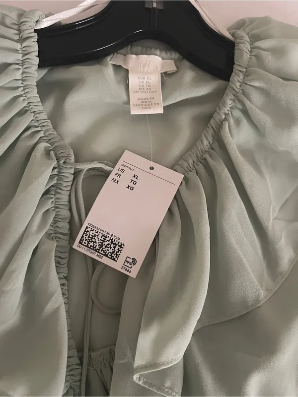 NWT H&M Mint Green Ruffled Boho Chiffon Blouse Top - XL - Image 7