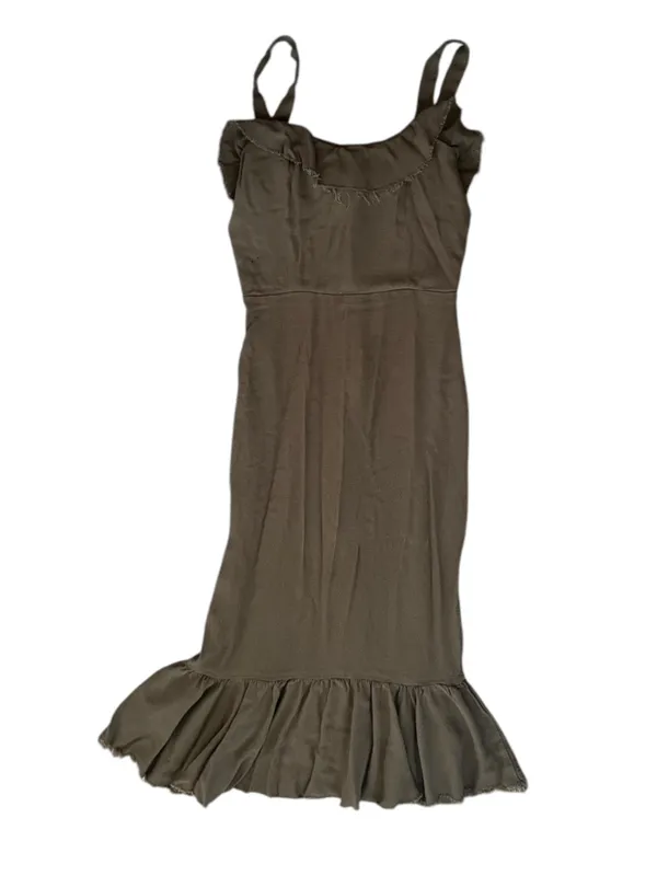 Reformation Women’s Frida Ruffle Hem Column Cocktail Midi Dress Army Green Sz 6 - Image 9