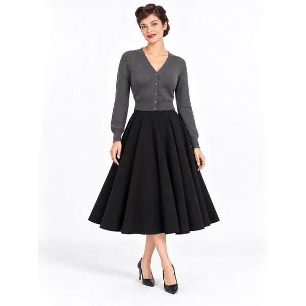 Grace Karin Gray Button Front Cropped Long Sleeve Cardigan Sweater - Image 2