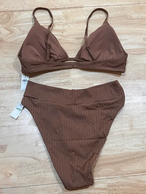 Aerie Swim XL Ribbed Top& Shine Crossover High Cut Cheeky Bikini - Image 3