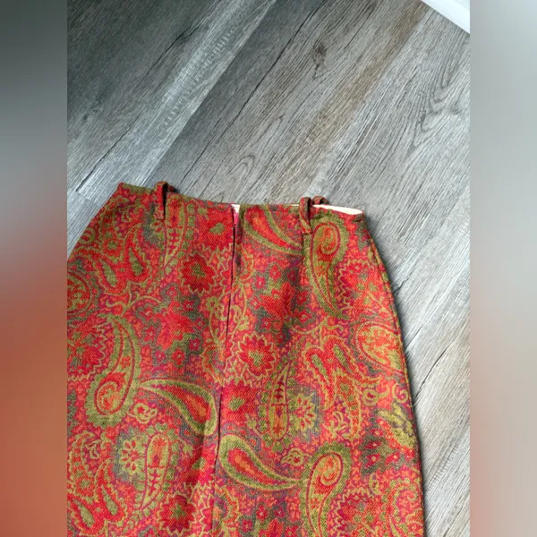 VTG Retro Funky Paisley Floral Patterned Skirt Hippie Boho Red Green Size S 24 - Image 7