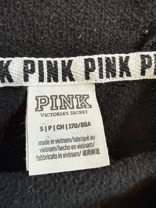 PINK Victoria's Secret Black Hooded Sweatshirt with White Logo Size S - Image 3