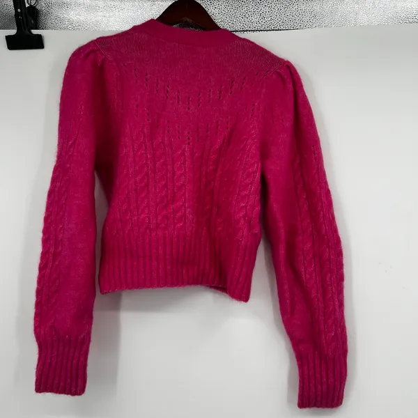 Paris Atelier &‎ Other Stories bright pink cable knit cardigan Wool Mohair small - Image 9