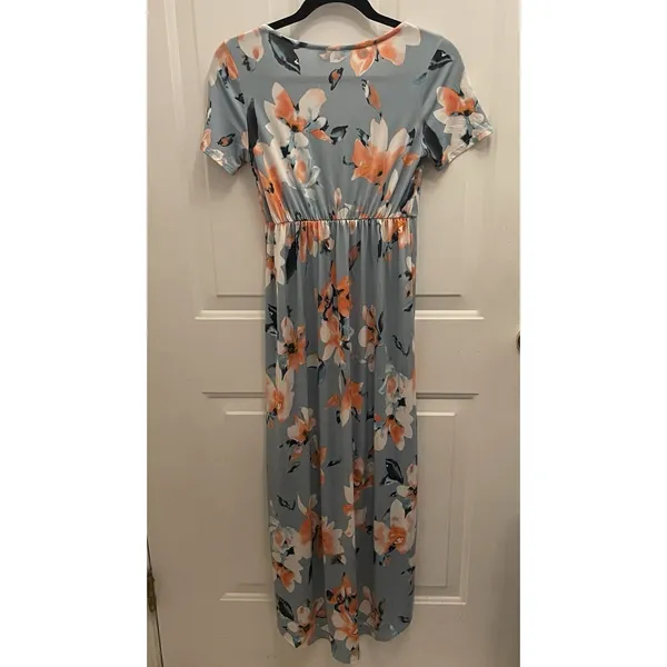 STORY Blue Summer Floral Maxi Hi Low Wrap Dress Womens S Casual‎ Party Boho - Image 6