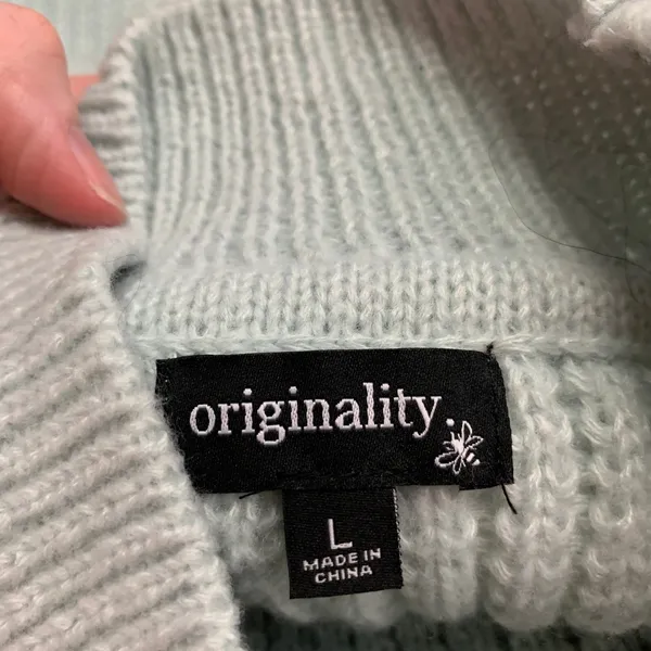 Originality Pearl Embellished Mock‎ Neck Sweater Light Blue Size Large Oversize - Image 6
