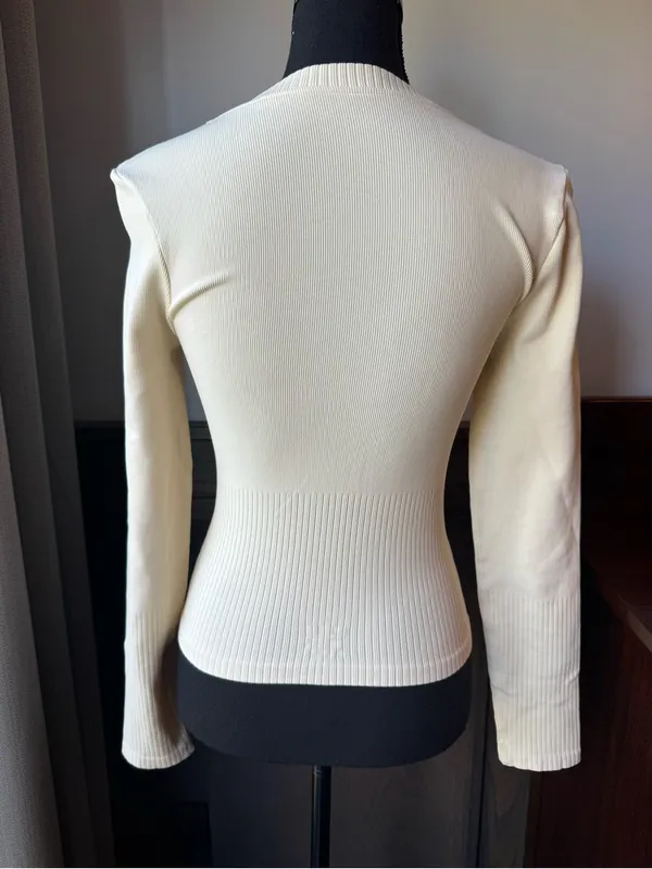 OQQ Ribbed Button-Front Long Sleeve Cardigan - Cream medium nwot - Image 4